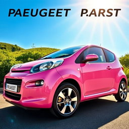 A stunning pink Peugeot Pars car displayed in an artistic setting, showcasing its sleek design and stylish curves