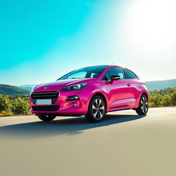 A stunning pink Peugeot Pars car displayed in an artistic setting, showcasing its sleek design and stylish curves