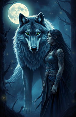 A mystical and intriguing fantasy scene depicting a powerful alpha wolf surrounded by a supernatural aura
