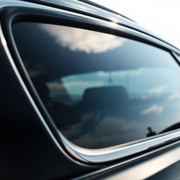 A close-up view of a car's window showcasing a sleek, dark tinted glass