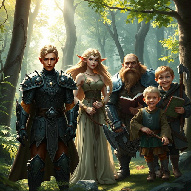 A captivating fantasy forest scene showcasing a Dungeons and Dragons group