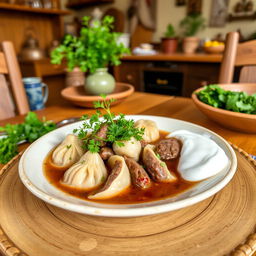 A beautifully presented plate of Хьингал, a traditional dish from the Caucasus region
