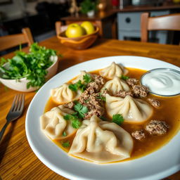 A beautifully presented plate of Хьингал, a traditional dish from the Caucasus region