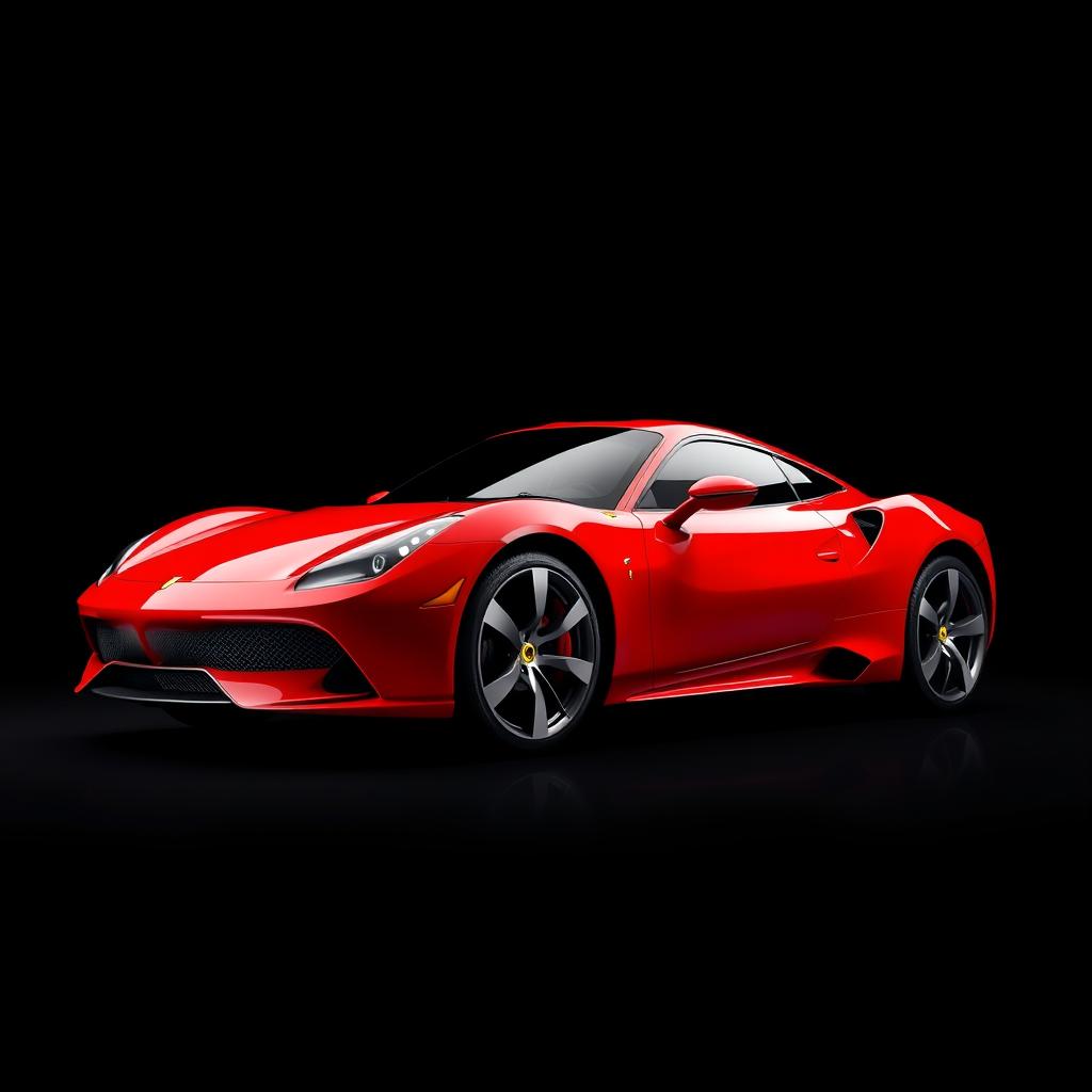 A stunning red sports car captured against a sleek black background, showcasing its curves and glossy finish