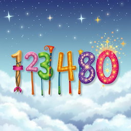 A whimsical scene depicting the numbers from one to twenty, each represented by colorful and creative magic wands