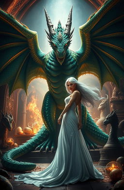 A powerful and ethereal scene depicting the Dragon's King and his hated bride