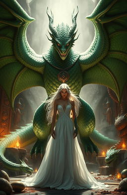 A powerful and ethereal scene depicting the Dragon's King and his hated bride