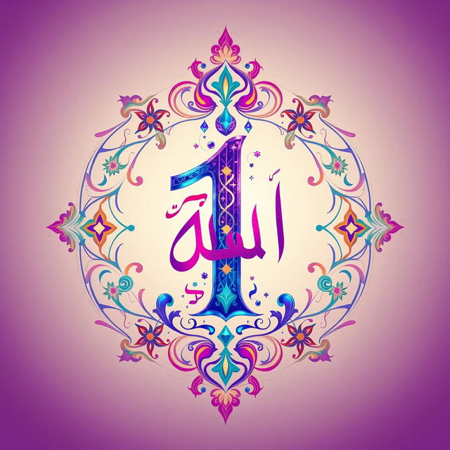 A beautifully designed artistic representation of the Arabic numeral '1', with intricate calligraphy and vibrant colors