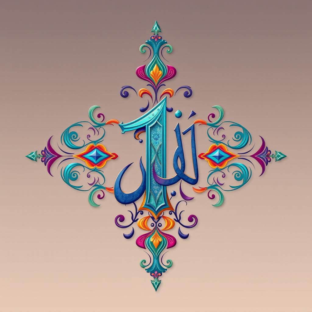 A beautifully designed artistic representation of the Arabic numeral '1', with intricate calligraphy and vibrant colors