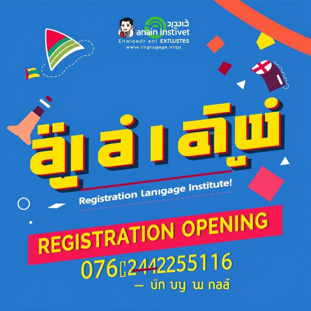 A vibrant and eye-catching promotional poster for a language institute named 'آموزشگاه زبان اوا'