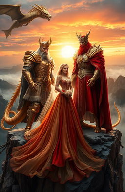 A powerful and mystical scene featuring a fierce Golden King and a Royal Red King, both adorned in elaborate armor and regal garments