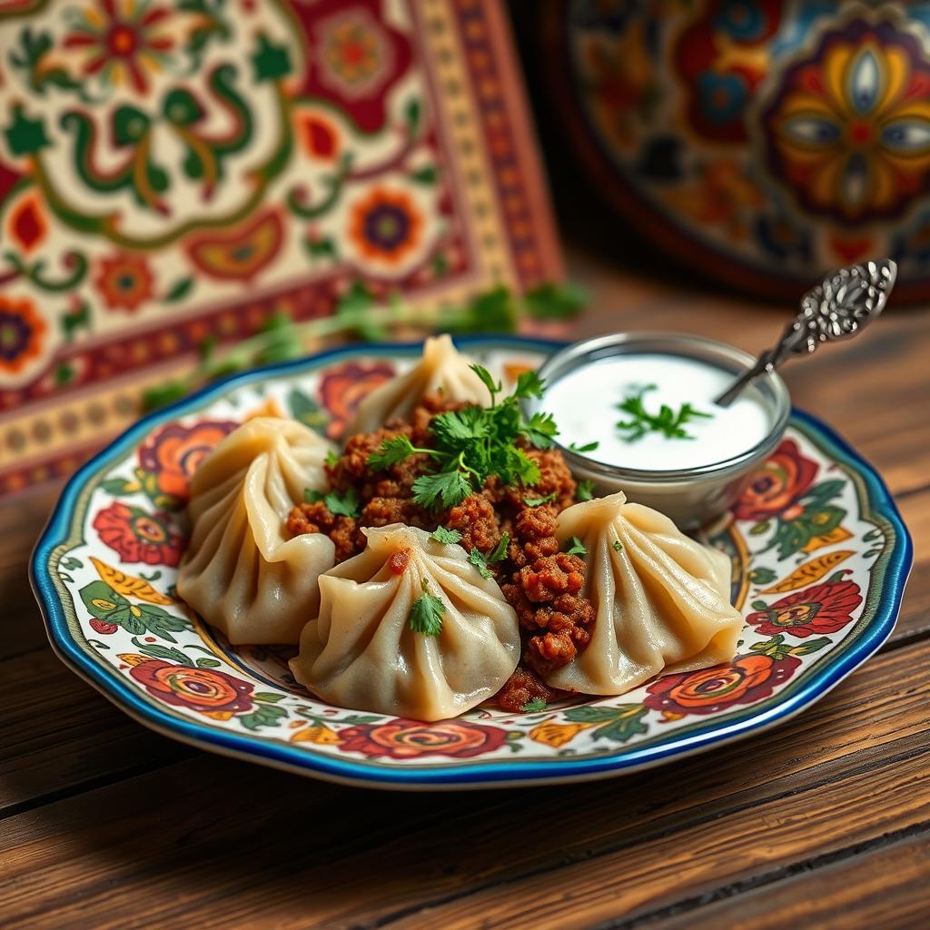 A beautiful Azerbaijani dish called Hingal, featuring delicious boiled dumplings filled with a rich mixture of ground meat, herbs, and spices