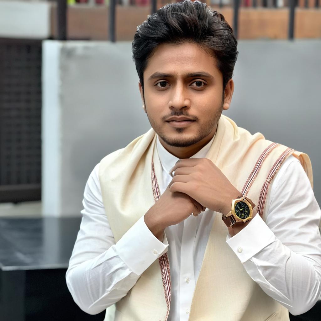 Make this picture look more hand some with sharp chin and stylish hair