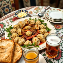 An authentic Azerbaijani khinkal on a beautifully arranged table