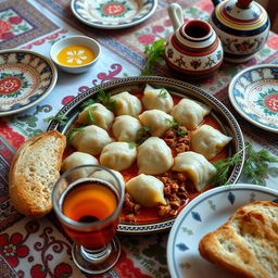 An authentic Azerbaijani khinkal on a beautifully arranged table