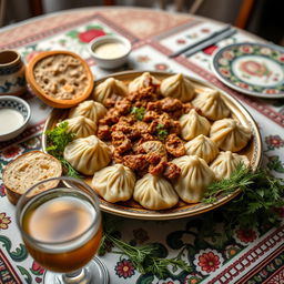 An authentic Azerbaijani khinkal on a beautifully arranged table