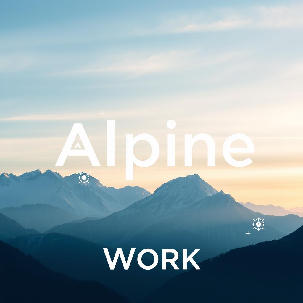 A beautifully designed poster for the Alpine Work development team, featuring a sleek and modern aesthetic