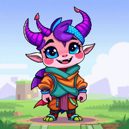 A creative pixel art character, featuring a vibrant and colorful design with exaggerated features