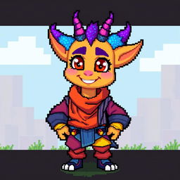 A creative pixel art character, featuring a vibrant and colorful design with exaggerated features