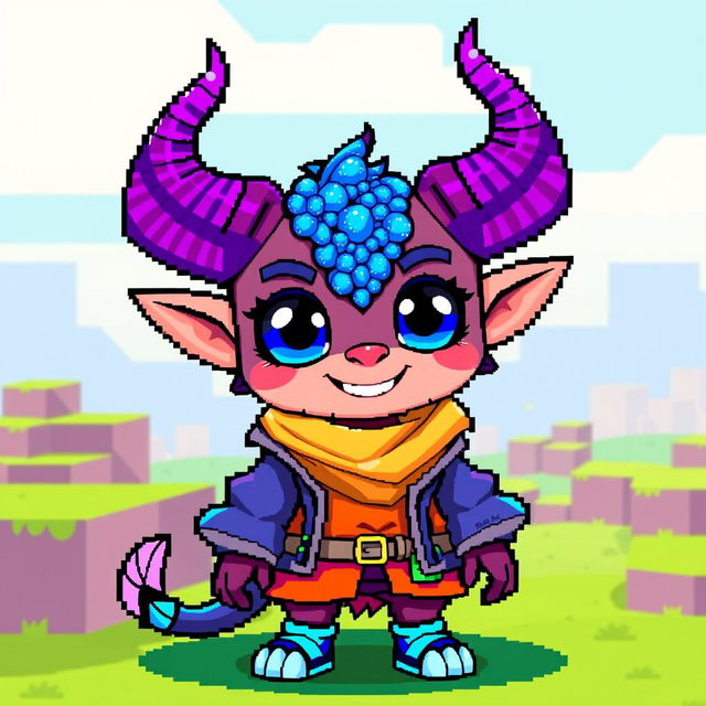 A creative pixel art character, featuring a vibrant and colorful design with exaggerated features