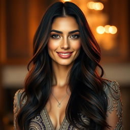 A stunning portrait of Sara Sampaio, the famous model, featuring her long dark hair cascading over her shoulders