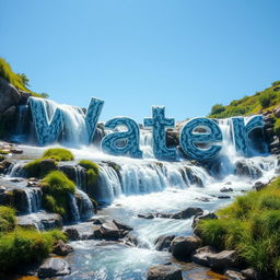 A realistic depiction of water flowing gracefully down multiple streams and paths, creatively forming the word 'Water'