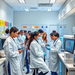 A modern and inviting clinical laboratory scene, showcasing advanced analysis equipment and a clean, bright environment