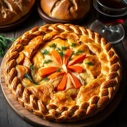 A visually stunning and delicious Kulebyaka, a traditional Russian salmon pie, made with whole wheat dough