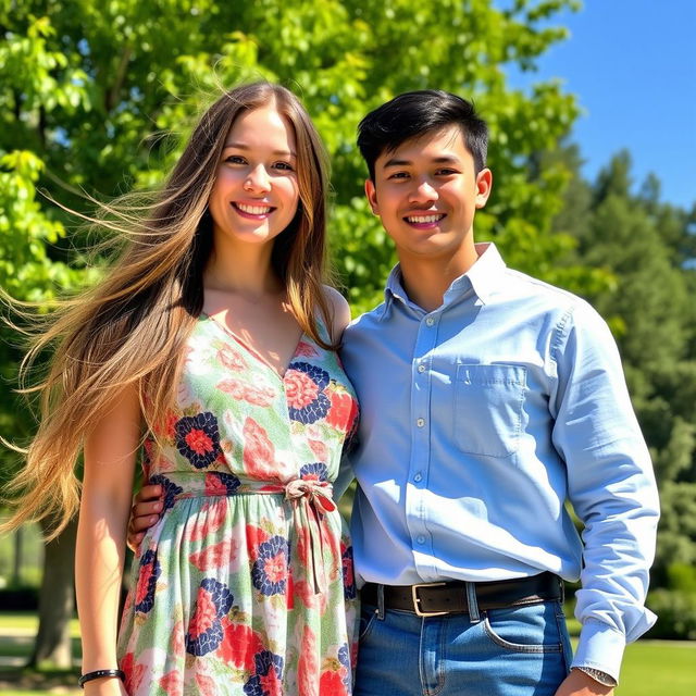 Two individuals standing together, showcasing a friendly and warm interaction