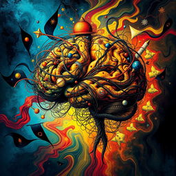 An abstract representation of 'dysfunctional minds' portrayed through intricate, chaotic patterns and vivid colors