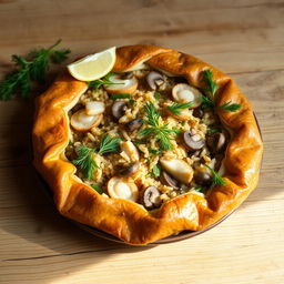 A beautifully arranged plate of Kulebyaka, a traditional Russian dish made with whole wheat dough
