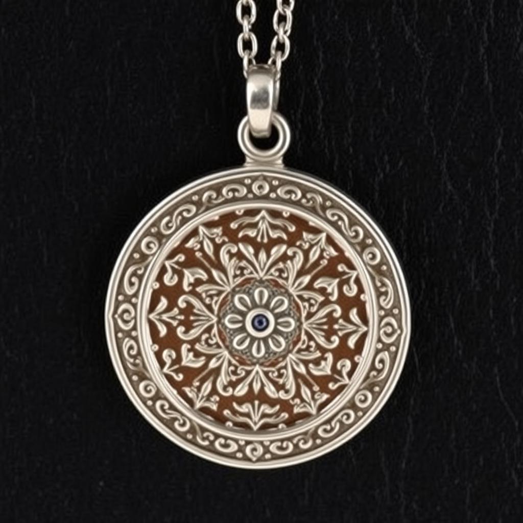 A beautifully crafted silver handmade medallion with intricate designs