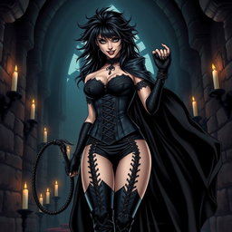 A striking illustration of Bellatrix Lestrange, the infamous witch from Harry Potter, reimagined as a dominatrix