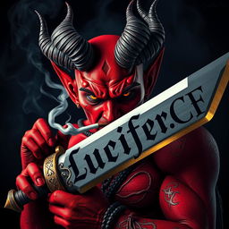An intriguing image of a devil character smoking a cigarette while wielding a majestic sword