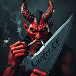 A captivating image of a devil character smoking a cigarette while holding an impressive sword