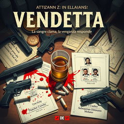 A captivating book cover illustration for 'VENDETTA: La sangre clama, la venganza responde