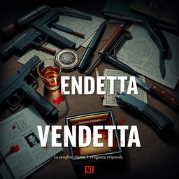 A captivating book cover illustration for 'VENDETTA: La sangre clama, la venganza responde