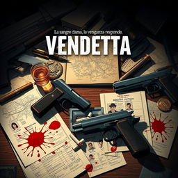 A captivating book cover illustration for 'VENDETTA: La sangre clama, la venganza responde