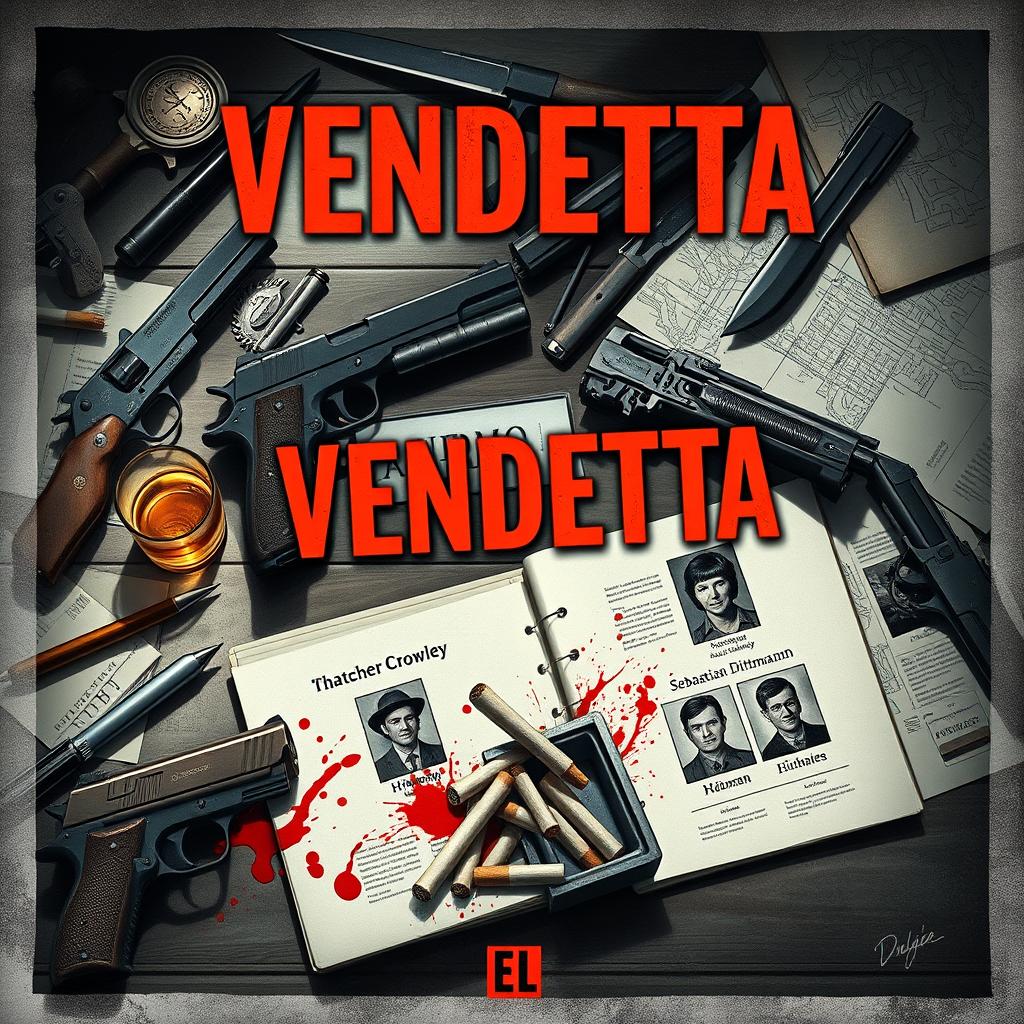 A captivating book cover illustration for 'VENDETTA: La sangre clama, la venganza responde