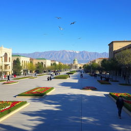 A serene and tranquil view of Haft Hozeh Square in Tehran, showcasing the square devoid of traffic