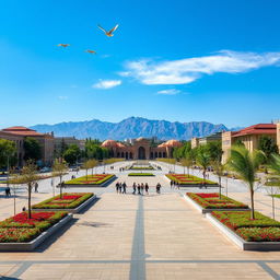 A serene and tranquil view of Haft Hozeh Square in Tehran, showcasing the square devoid of traffic