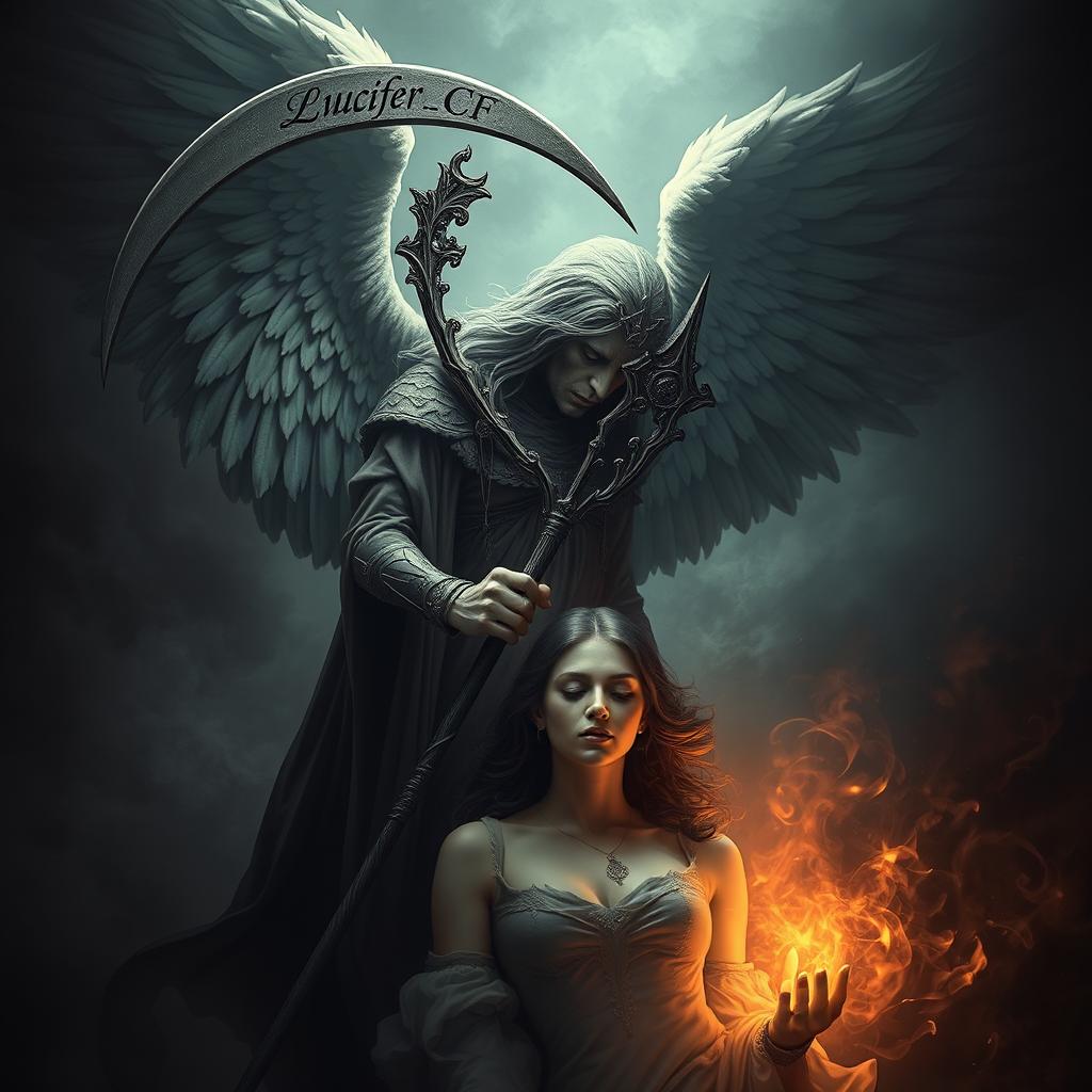 An evocative image of Azrael, the angel of death, in the process of taking the soul of a woman