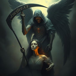 An evocative image of Azrael, the angel of death, in the process of taking the soul of a woman