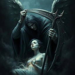 A chilling image of Azrael, the angel of death, taking the soul of a woman
