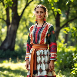 A beautiful portrait showcasing a traditional Kurmanji costume, featuring intricate embroidery and vibrant colors
