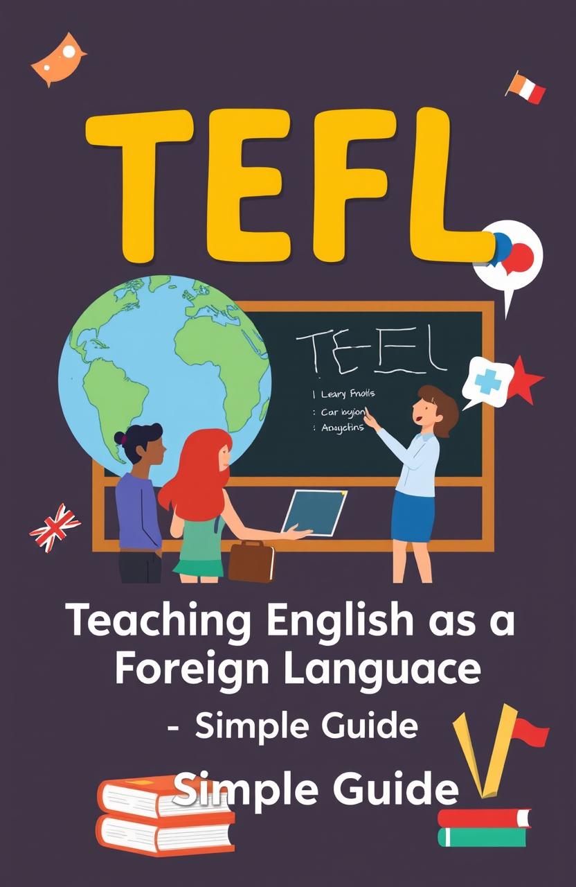 A visually appealing and informative cover design for a simple book about Teaching English as a Foreign Language (TEFL)