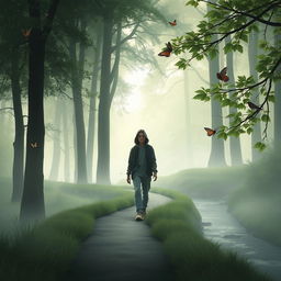 A serene landscape portraying the introspective journey of an introverted soul