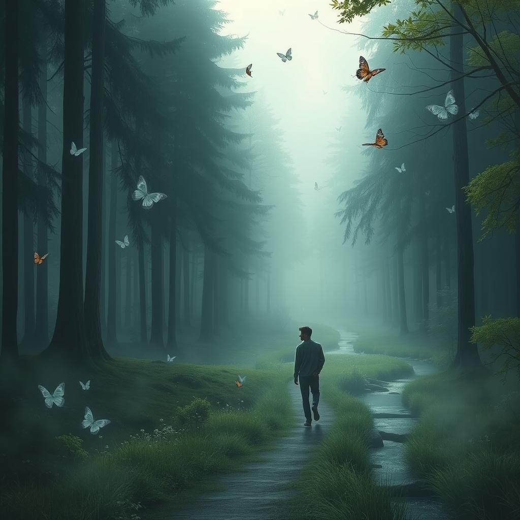 A serene landscape portraying the introspective journey of an introverted soul