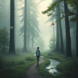 A serene landscape portraying the introspective journey of an introverted soul
