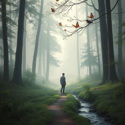 A serene landscape portraying the introspective journey of an introverted soul